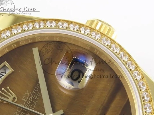 MiroTime 0121 WaterResistant Day Date 36 YG RAF 1:1 Best Edition Brown Oman Dial Diamonds Bezel on YG Bracelet A 1518